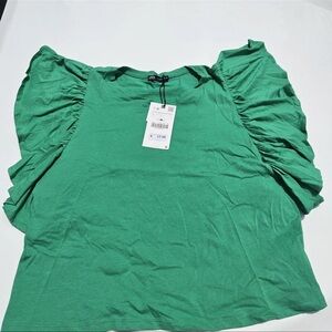 Zara Women’s Green Ruffed Top NWT Size L